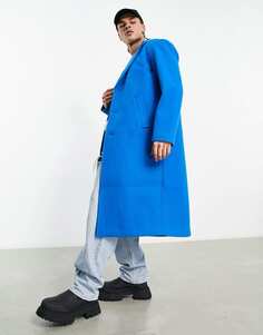 Синее шерстяное пальто свободного кроя ASOS DESIGN
