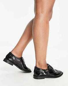Черные туфли на плоской подошве со шнуровкой ASOS DESIGN Wide Fit More