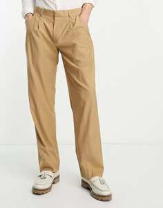 Бежевые элегантные брюки широкого кроя со складками Harry Brown