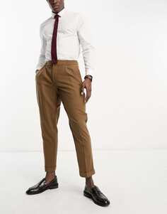 Двубортные укороченные брюки узкого кроя Harry Brown в коричневую полоску с эластичным поясом