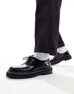 Черные кожаные туфли на шнуровке со швом-фартуком ASOS DESIGN