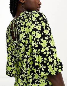 Зеленое платье миди с рукавами 3/4 с завязками на спине New Look