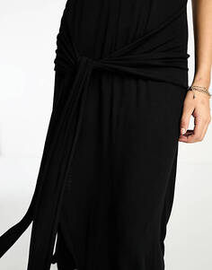Черное платье макси без рукавов с круглым вырезом и юбкой-саронгом ASOS DESIGN
