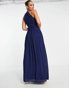 Темно-синее плиссированное платье макси с запахом и плиссировкой TFNC