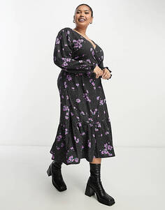 Фиолетово-черное платье миди с запахом и завязками на спине Wednesday&apos;s Girl Curve