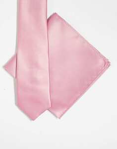 Розовый атласный галстук и нагрудный платок ASOS DESIGN