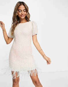 Розовое платье мини с отделкой искусственными перьями Miss Selfridge Premium