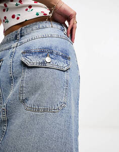 Голубая джинсовая юбка макси с карманами Miss Selfridge