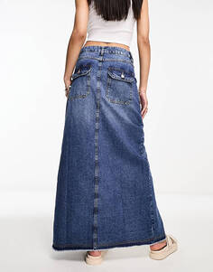 Синяя джинсовая юбка макси с карманами Miss Selfridge