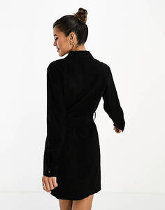 Черное платье-рубашка с завязкой на талии Mango