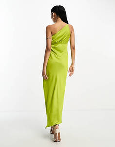 Зеленое платье миди премиум-класса со сборками и разрезом по бокам Mango