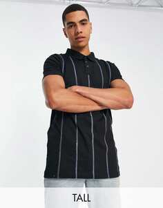 Черная футболка-поло с вертикальной строчкой Le Breve Tall