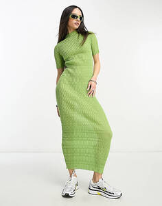 Зеленое трикотажное платье миди Weekday Claire