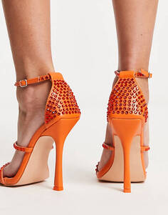 Оранжевые босоножки на каблуке с декором Public Desire Golda