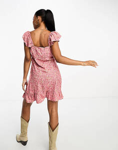 Эксклюзивное розово-желтое мини-платье Milkmaid со сборками спереди от JDY