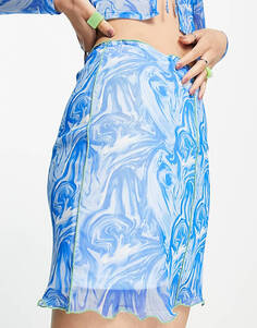 Комбинированная мини-юбка в сетку Noisy May с синим мраморным принтом