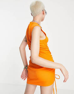 Ярко-оранжевое платье мини со сборками по бокам Noisy May