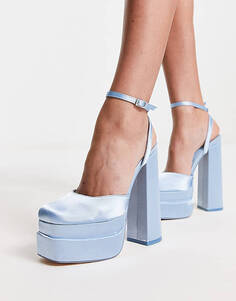 Эксклюзивные синие атласные туфли на двойной платформе Public Desire Moonchild