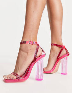 Босоножки на каблуке Public Desire Onyx ярко-розового лакированного цвета