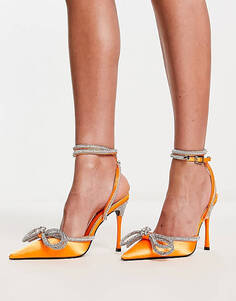 Оранжевые атласные туфли на каблуке Public Desire Midnight
