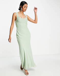 Платье макси косого кроя со шнуровкой на спине ASOS DESIGN Bridesmaid шалфейного цвета
