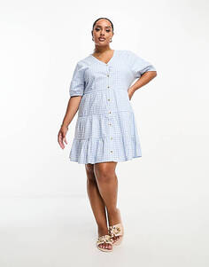 Эксклюзивное мини-платье на пуговицах In The Style Plus в синей клетчатой ткани