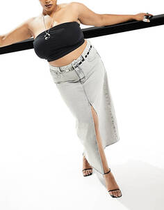 Серая джинсовая юбка макси ASOS DESIGN Curve