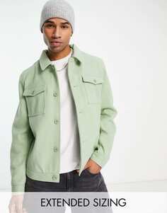 Шерстяная куртка Харрингтон серо-зеленого цвета ASOS DESIGN