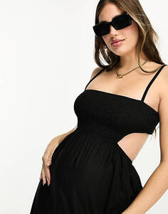 Черное летнее платье макси с изумрудным вырезом The Frolic Maternity