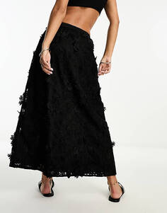 Черная юбка макси с 3D цветочным принтом Miss Selfridge