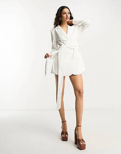 Белое льняное платье-блейзер с завязками 4th &amp; Reckless