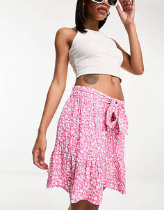 Розово-кремовая мини-юбка с завязкой на талии JDY