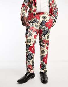 Костюмные брюки скинни Devils Advocate Plus с цветочным принтом