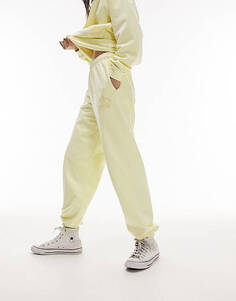 Желтые джоггеры свободного кроя с манжетами и вышивкой в винтажном стиле Topshop Co-ord East mercer
