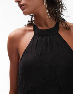 Черное платье макси с бретельками из фактурной сетки Topshop