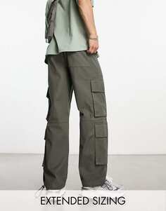 Широкие брюки карго с множеством карманов ASOS DESIGN цвета хаки