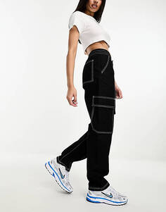 Черные брюки карго со швами и контрастной строчкой ASOS DESIGN