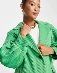 Зеленое вельветовое пальто макси с пышными рукавами Miss Selfridge Petite