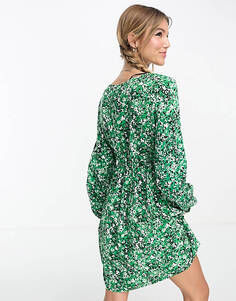 Эксклюзивное мини-платье Vero Moda со сборками спереди и длинными рукавами с цветочным принтом