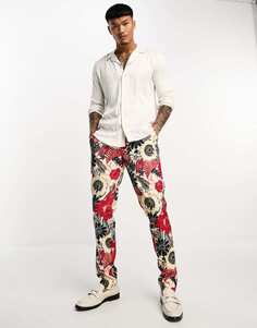 Костюмные брюки скинни Devils Advocate с цветочным принтом