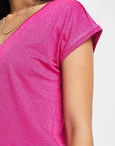 Ярко-розовая футболка с v-образным вырезом Pieces