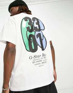 Белая футболка оверсайз с принтом на спине G-Star 3301