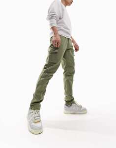 Зауженные брюки карго серо-зеленого цвета с объемными карманами ASOS DESIGN