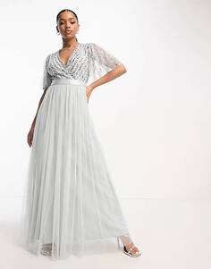 Бледно-серое платье макси в полоску с пайетками Maya Bridesmaid