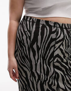 Монохромная юбка макси из трикотажной сетки с зебровым животным принтом Topshop Curve