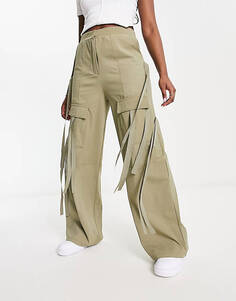 Широкие брюки карго с ремешками цвета хаки ASOS DESIGN