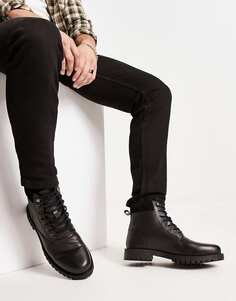 Черные кожаные ботинки на шнуровке с замшевым воротником ASOS DESIGN
