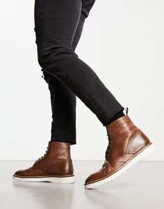 Коричневые кожаные ботинки броги со шнуровкой ASOS DESIGN с контрастной белой подошвой