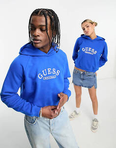 Голубое худи унисекс с винтажным логотипом Guess Originals