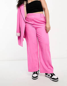 Розовые широкие льняные брюки Yours